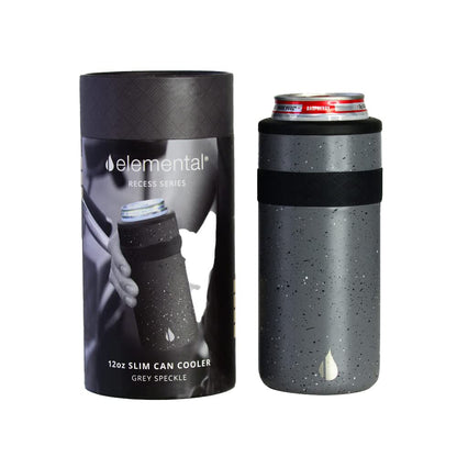 Elemental Insulated Slim Can Cooler, Triple Wall Stainless Steel Skinny Can Cooler - Drink Cooler Insulator for 12oz Skinny Seltzers, Beer, Soda Cans - Speckle Grey