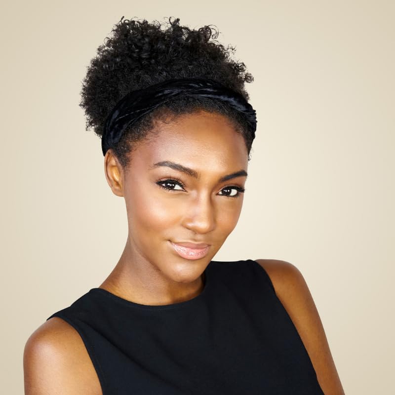 SWIRLYCURLY Women’s Fashion Headband for Thick, Natural, Curly Hair | No-Slip, 3-Snap, Adjustable, Washable, Turban Headwrap (1 Pack, Black Velvet)