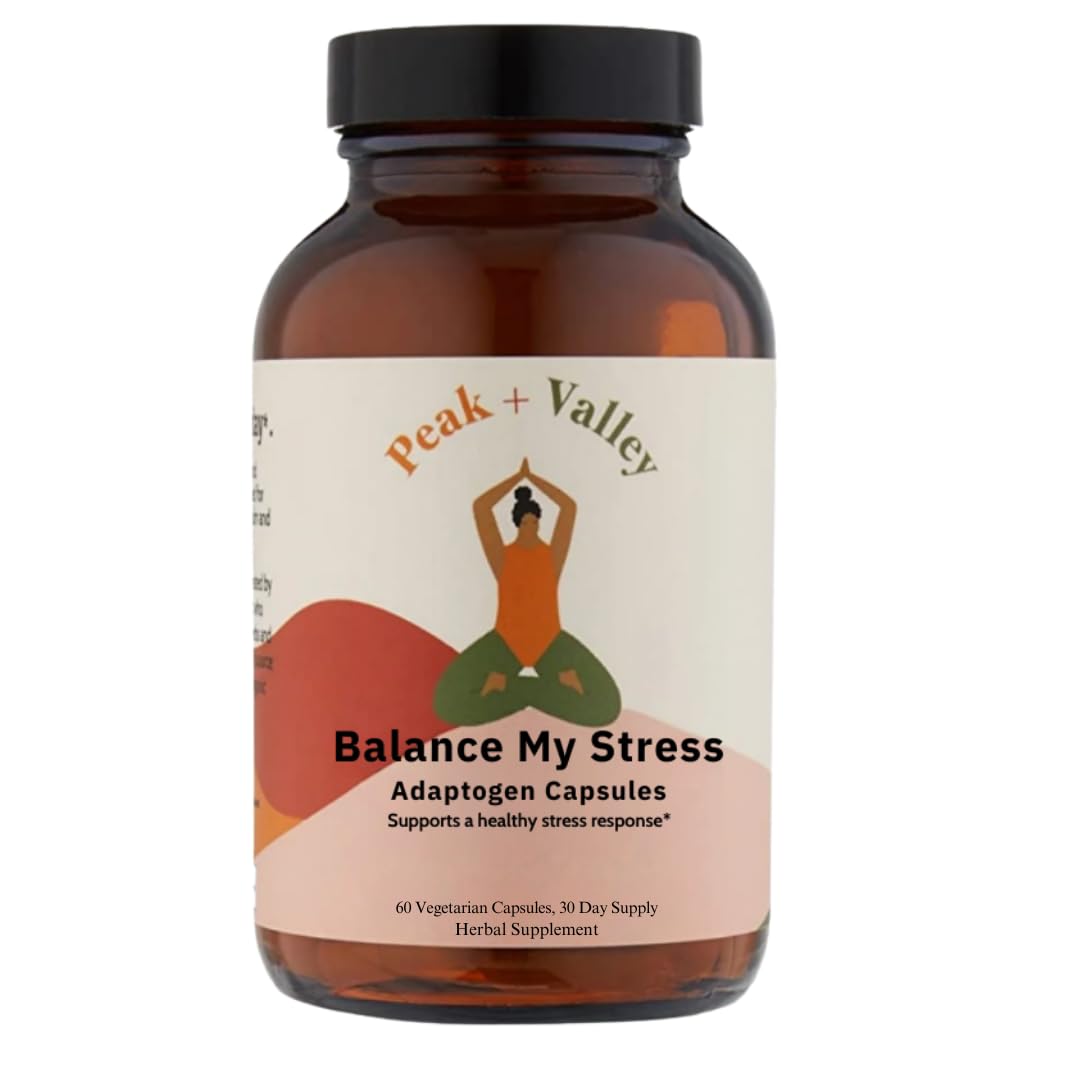 Peak + Valley Stress Relief Supplement for Mood Support Balance My Stress Capsules - Contains Adaptogens, Ashwagandha, Eleuthero Root, Reishi Mushroom Supplement - Natural Mood Stabilizer - 60 Ct