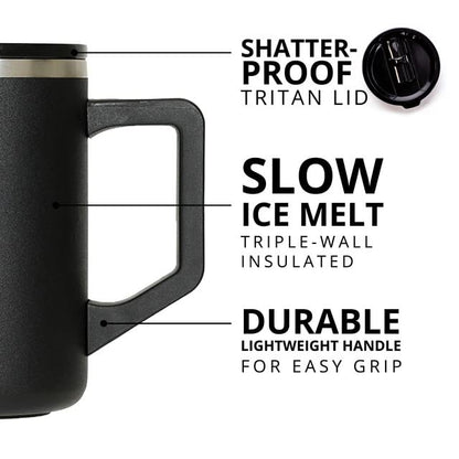 Elemental Insulated Coffee Mug - Triple-Wall Stainless Steel Summit Travel Cup for Hot and Cold Drinks - Thermal Coffee Mug with Lid and Handle for Camping, Office & Travel 16oz - Black