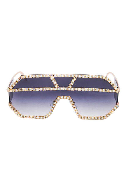 2Chique Boutique Women's Unique Crystal Pave Sunglasses (Gold Black, AB/Black)