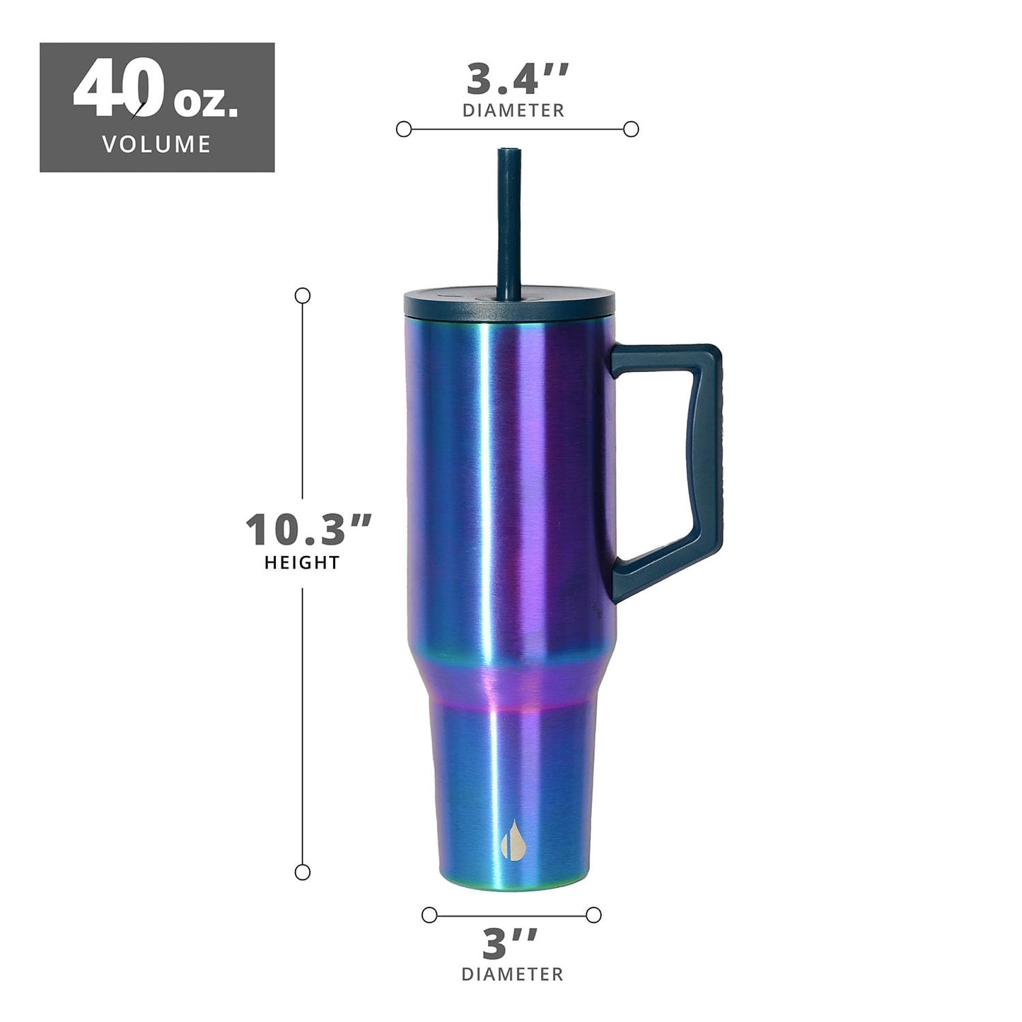 Elemental 40 oz Tumbler with Handle and Straw - Spill Proof Insulated Stainless Steel Commuter for Hot and Cold Beverages - Travel Coffee Mug with 2 Straws & Spill Proof Lid - 40oz - Iridescent