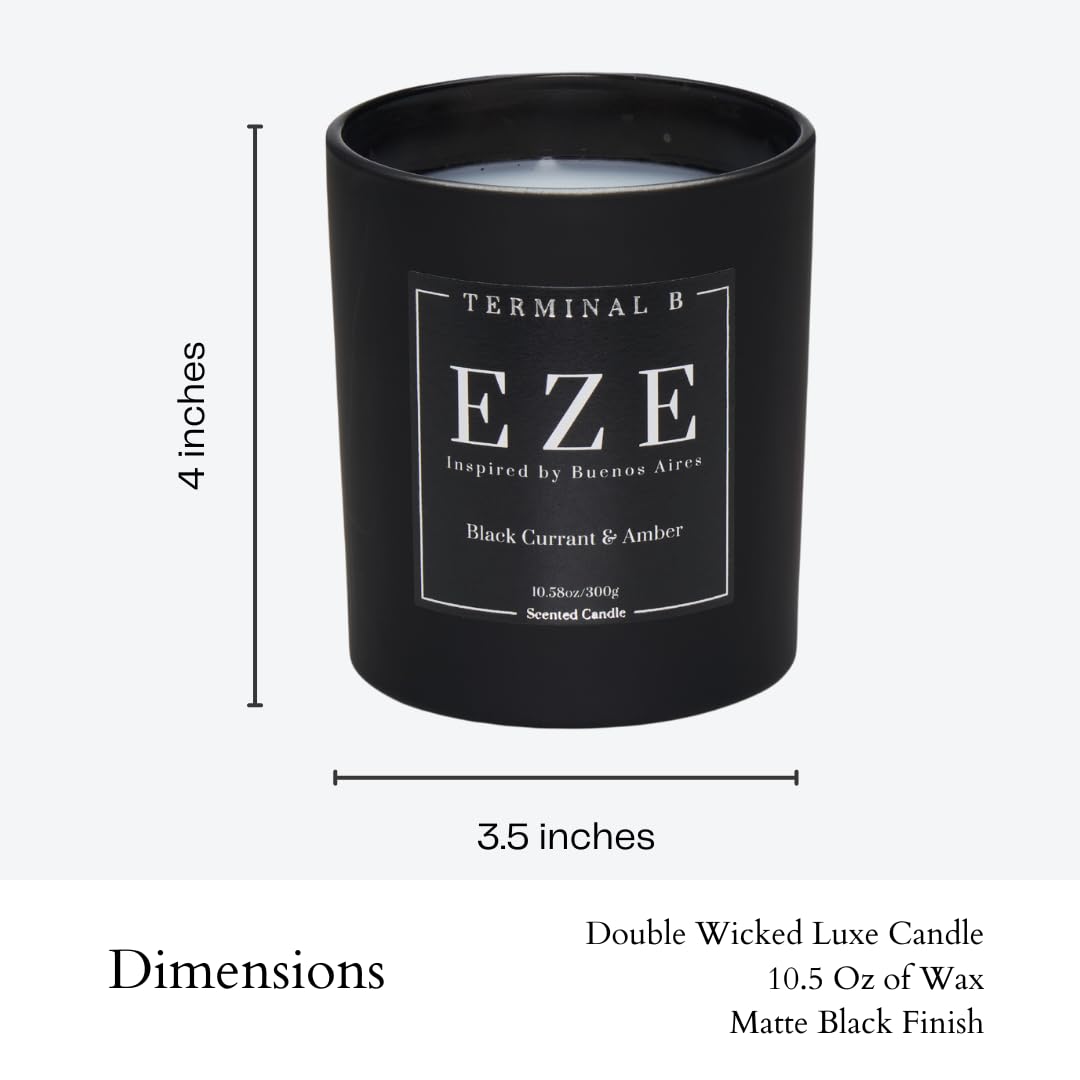 TERMINAL B Luxury Scented Candle, EZE - Buenos Aires: Black Currant & Amber, Travel Inspired Airport Coded Candle, 10.58 oz, 60 Hour Burn Time, Made in Los Angeles