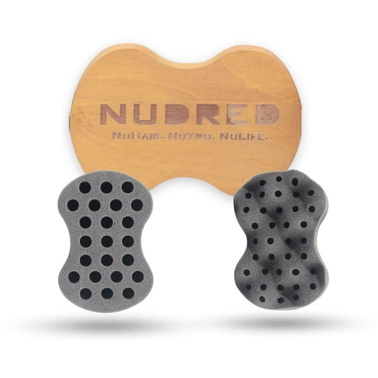 Nudred Wooden Interchangeable Hair Sponges for Black Men & Women With Afro, Natural Hair, Twisting & Curl Sponge Hair Brush, Large and Small Holes for Freeform Dreads, Coils, Curls, Twists and Beards