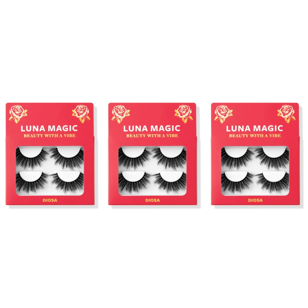 LUNA MAGIC Diosa Faux Mink Wispy Lashes, Reusable, 3 Pack