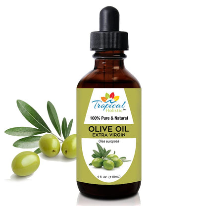 Tropical Holistic Extra Virgin Organic Olive Oil 4 oz - Cold Pressed Unrefined - Use For Face, Skin, Hair, Dry Scalp, Massage