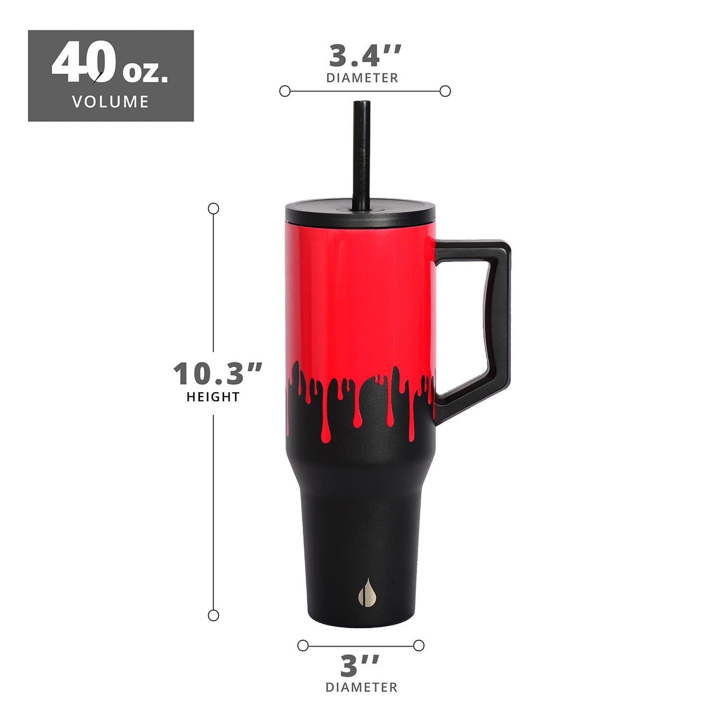 Elemental 40 oz Tumbler with Handle and Straw - Spill Proof Insulated Stainless Steel Commuter for Hot and Cold Beverages - Travel Coffee Mug with 2 Straws & Spill Proof Lid - 40oz - Sanguine Drip