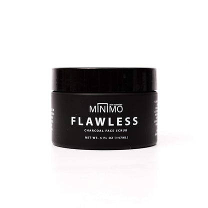 Minimo Flawless Charcoal Face Exfoliating Scrub + Applicator & Moisturizer for Bright Clear Skin Cleanse & Detox - All Natural Activated Charcoal - Fragrance Free for Sensitive Skin (5 oz)