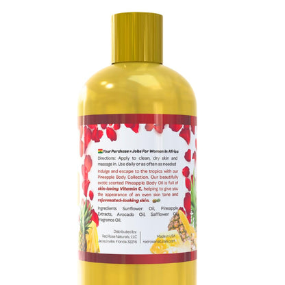 Red Rose Naturals Pineapple Body Oil, 100% Natural, Hydrating & Deep Moisturizing, Bath and Body Oil For Women, Tropical Long Lasting Fragrance, Vegan - 4 oz.