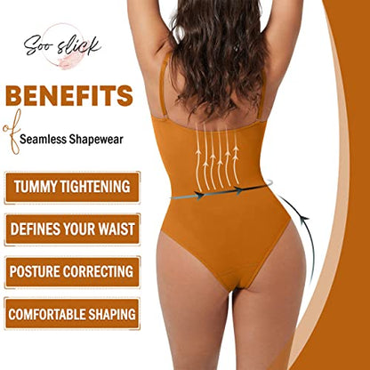 Seamless Bodyshaper Bodysuit for Women - Full Body Shapewear Body Sculpting Suits Sleeveless Round Neck