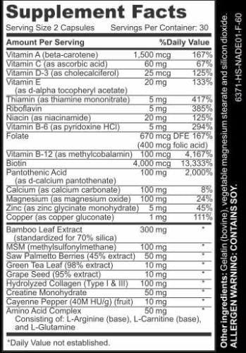 Beautifully Bamboo Ultra Vitamin for Skin, Hair, and Nail Growth. Enriched with Biotin, Bamboo Silica, Amino Acids and more (60 capsules)