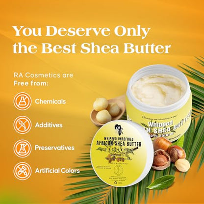 RA Cosmetics Pure Shea Butter, Unscented - 12oz | 100% Pure and Natural African Shea Butter for Men & Women - Handcrafted Moisturizer with Essential Vitamins for Radiant Skin, Thicker Hair & Soft Lips