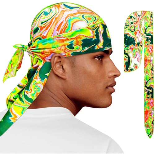 Men Durag Silk Durag for Men Printed Do Rag with Long Tail Doorag Hip Hop Satin Durag Breathable 360 Waves Durag Satin Headwrap for Women