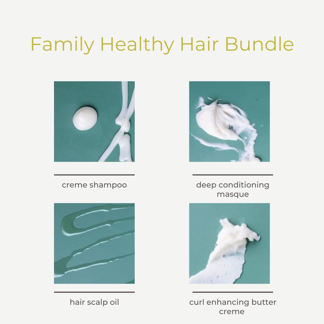 Alodia Family Healthy Hair Bundle - Includes 8 oz Crème Shampoo, 12 oz Deep Conditioning Masque, 8 oz Butter Crème, 8 oz Healthy Hair and Scalp Oil - Curly Hair Set for Soft & Manageable Locks