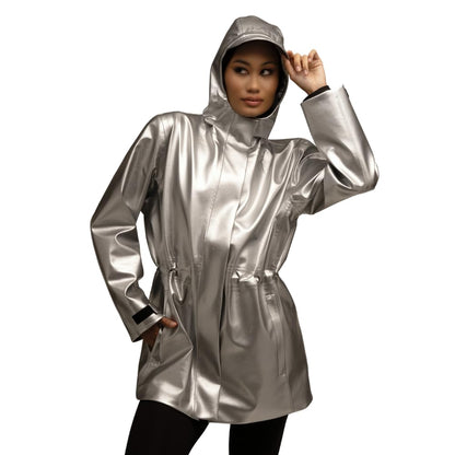 Hairbrella Rain Jacket, Waterproof, Satin-Lined Hood (Chrome, M)