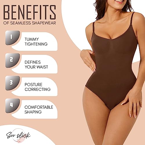 Soo slick Seamless Bodyshaper Bodysuit for Women - Full Body Shapewear, Sculpting Suits Sleeveless Round Neck Brown 5X-Large