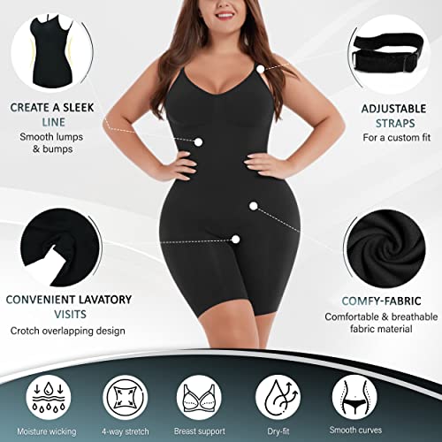 Shapewear Bodysuit for Women - Tummy Control Butt Lifter Open Back Mid Thigh Seamless Full Body Shaper Women's Shaping Tops Black