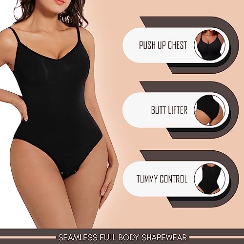 Seamless Bodyshaper Bodysuit for Women - Full Body Shapewear Body Sculpting Suits Sleeveless Round Neck Black 5X-Large