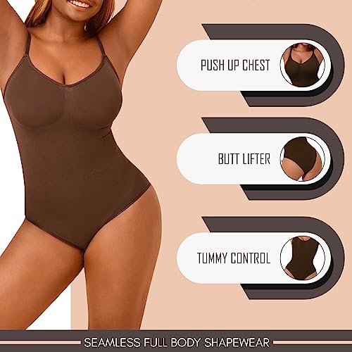 Soo slick Seamless Bodyshaper Bodysuit for Women - Full Body Shapewear, Sculpting Suits Sleeveless Round Neck Brown 5X-Large