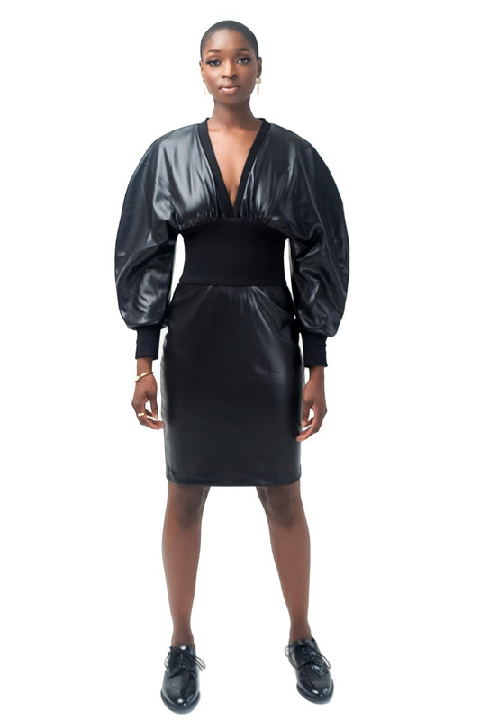 Pantora Women's Brenda Cinched Waist Dress, Leather Black, Small