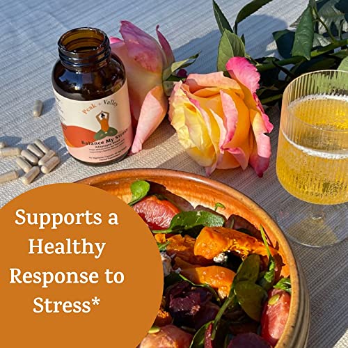 Peak + Valley Stress Relief Supplement for Mood Support Balance My Stress Capsules - Contains Adaptogens, Ashwagandha, Eleuthero Root, Reishi Mushroom Supplement - Natural Mood Stabilizer - 60 Ct