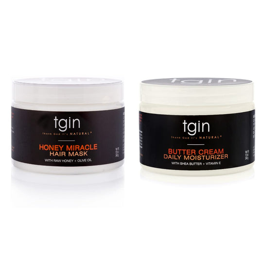 tgin Butter Cream Daily Moisturizer and Honey Miracle Hair Mask Duo for Curly, Coily and Wavy Hair, Rich Moisture and Deep Conditioning for Dry Hair, 12 oz (Set)