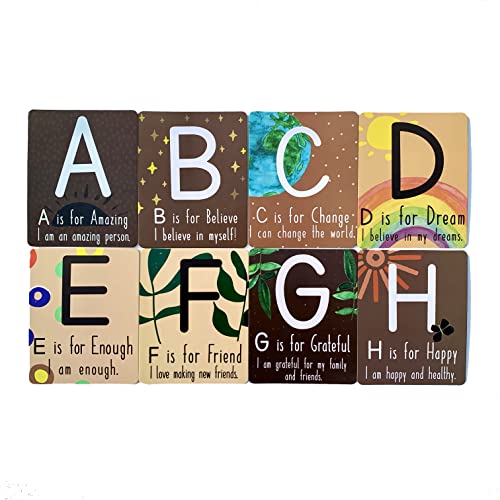 Kids For Culture: Alphabet Affirmation Flashcards-Letters A-Z 26 ABC Flash Cards for Babies, Toddlers, Kids. (4” x 5” Set of 26)