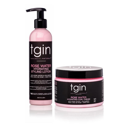 tgin Rose Water Curl Cream 12 oz + Styling Lotion 8 oz Duo - Natural Hair - Low porosity hair - curly, wavy, kinky, set of 2