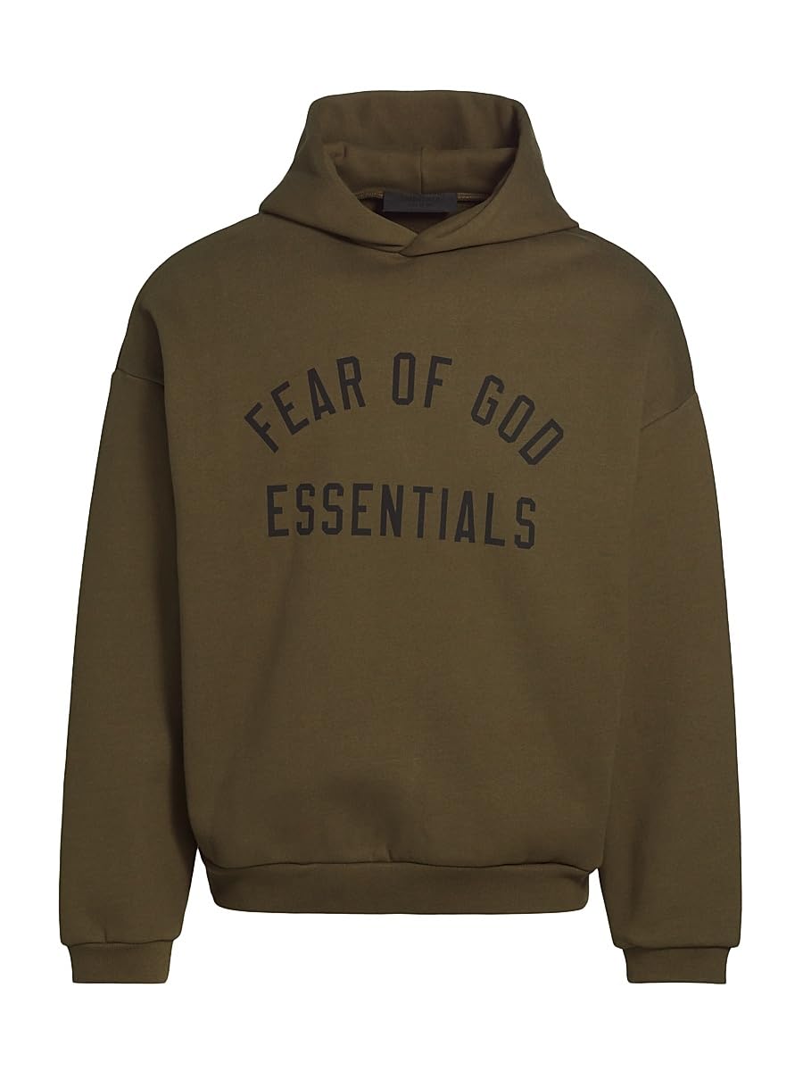 Fear of God Essentials, Logo Fleece Hoodie, Small, Olive