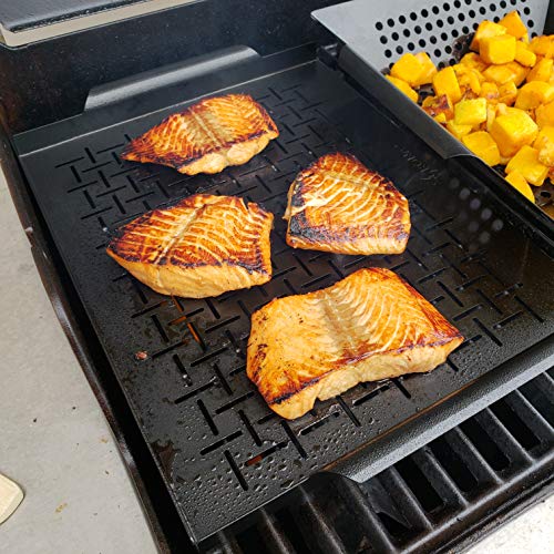 Kona Grill Tray - Heavy Duty BBQ Grilling Pan Will Never Warp & Enameled For Easier Cleaning - BBQ Accessory For Fish, Vegetables, Kabobs - 16x12 x1 inch