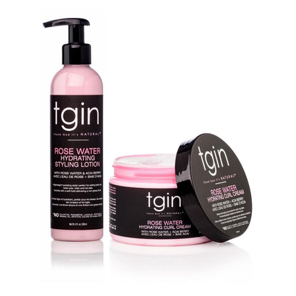 tgin Rose Water Curl Cream 12 oz + Styling Lotion 8 oz Duo - Natural Hair - Low porosity hair - curly, wavy, kinky, set of 2