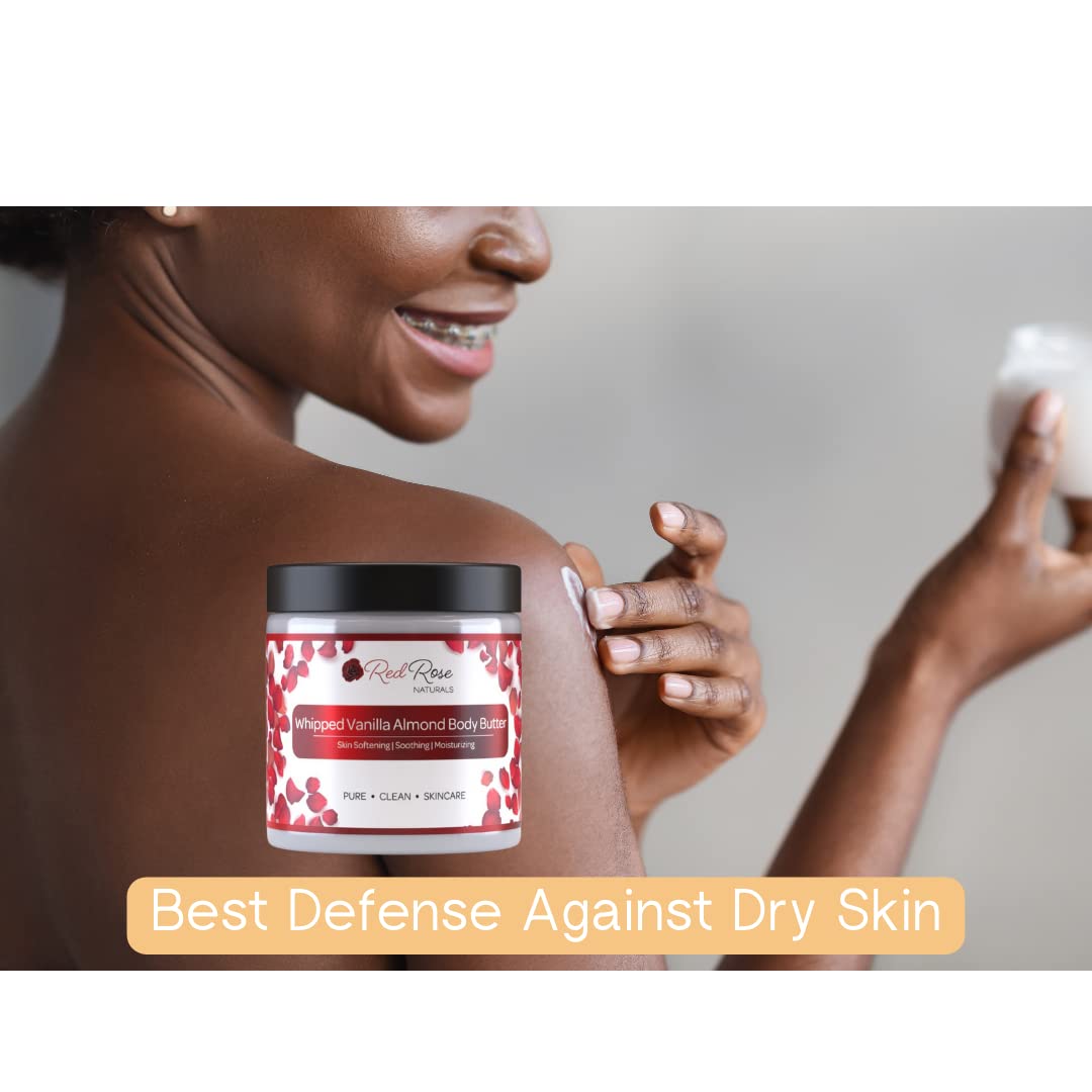 Red Rose Naturals Whipped Body Butter, Scented Vanilla Body Moisturizer 8 oz., Coconut Oil & Shea Butter for Sensitive, Dry Skin, Non-Greasy, Soft & Creamy, Natural Skincare for Women & Men – Vegan