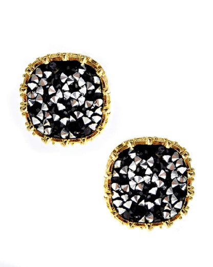 2Chique Boutique Women's Black and Gold Oval Button Earring Set