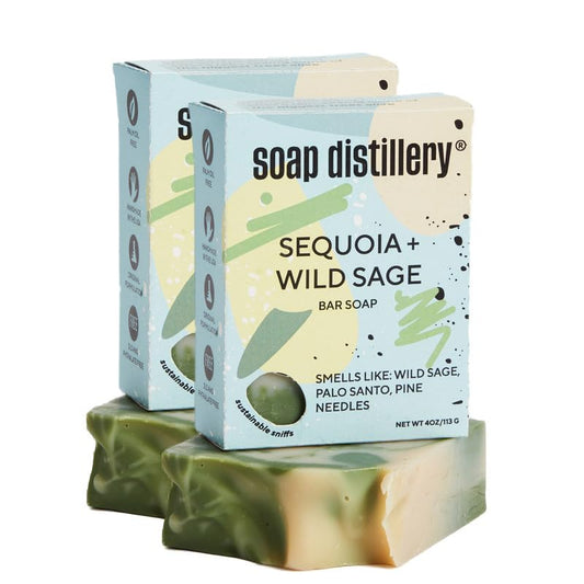 Soap Distillery Sequoia + Wild Sage Bar Soap Two Pack - Adventurous Scent - Gift for Active People - Smell like the Forest - Redwoods Soap - Gift for Hikers