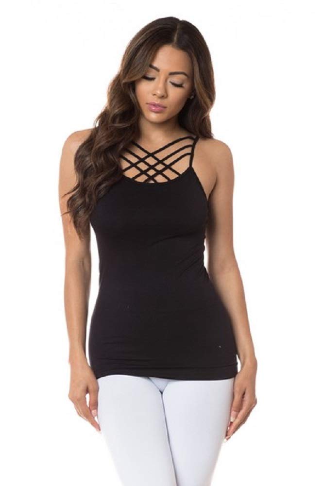 2Chique Boutique Women's Seamless Triple Criss-Cross Front Cami (Black)