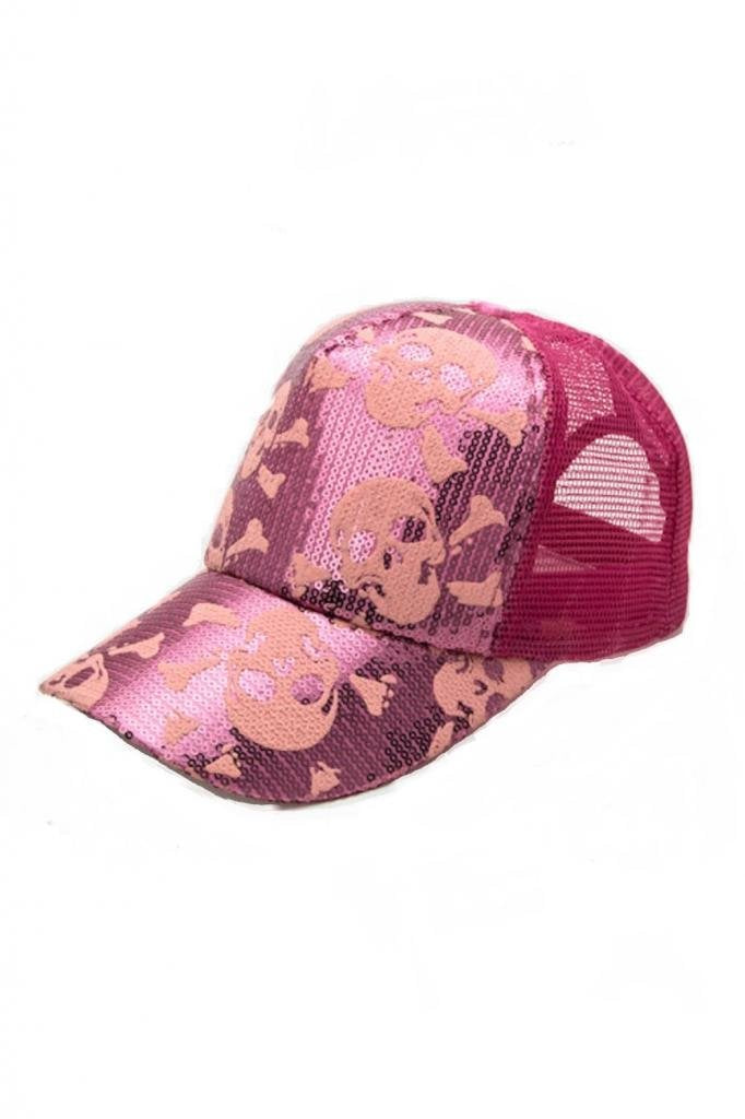 2Chique Boutique Women's Sequin Skull Cap O/S Pink