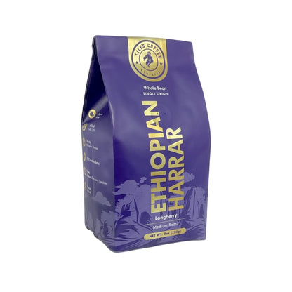 Lily's Coffee Ethiopian Harrar, Natural Process, Whole Bean, Single-Origin, Medium Roast,100% Arabica Beans, Notes of Blueberry, Dark Chocolate and Soft spice, 8oz Bag