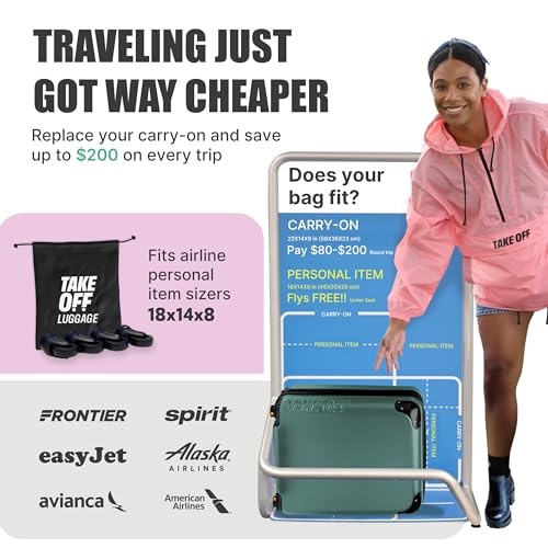 Take OFF Luggage - Personal Item Rolling Suitcase 2.0, TSA Approved, Small Carry On, Under the Seat, Hard Case with Removable Wheels, Light Weight Bag, Airplane Travel Essential Accessories, 18x14x8