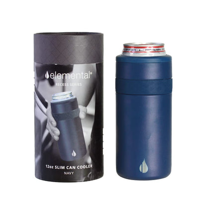 Elemental Insulated Slim Can Cooler, Triple Wall Stainless Steel Skinny Can Cooler - Drink Cooler Insulator for 12oz Skinny Seltzers, Beer, Soda Cans - Navy Blue