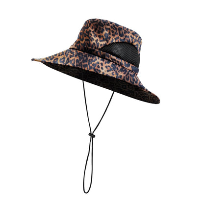 Hairbrella Stylish Waterproof Satin Lined Sun Hat, UV Protection, Wide Brim Beach Hat, Adjustable Fit and Breathable Design (Leopard XL)