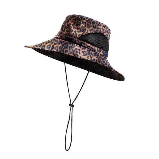 Hairbrella Stylish Waterproof Satin Lined Sun Hat, UV Protection, Wide Brim Beach Hat, Adjustable Fit and Breathable Design (Leopard XL)