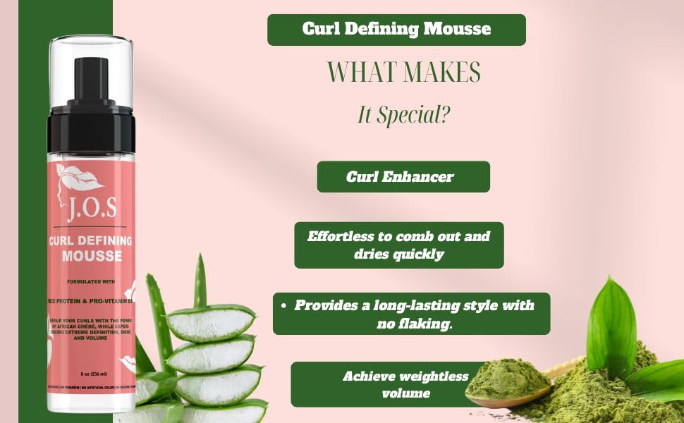 J' Organic Solutions Curl Defining Mousse with Avocado oil, Rice Protein & Pro-Vitamin B5 (medium hold) enjoy frizz free curls definition with shine, bounce and volume
