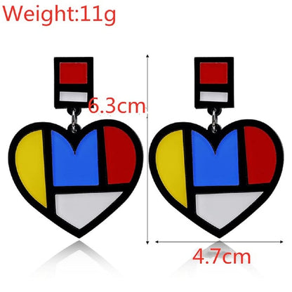 2Chique Boutique Women's Multicolor, Color block Heart Earring