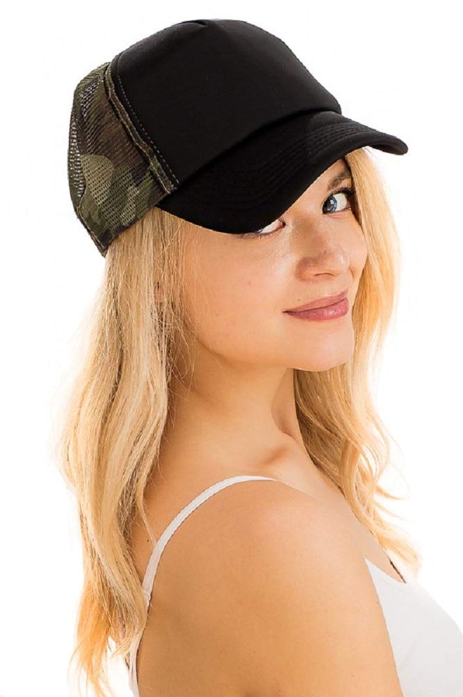 2Chique Boutique Women's Two Tone Trucker Hat Black Camo