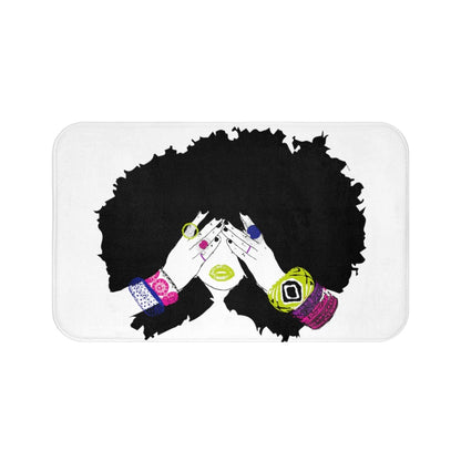 Pardon My Fro Shanell Bathroom Mat - Cushioned Soft Absorbent Bath Rugs with Printed Design - Washable Shower Mat Non Slip - Stylish Microfiber Bath Mat (White Bath Mat 30" X 20")