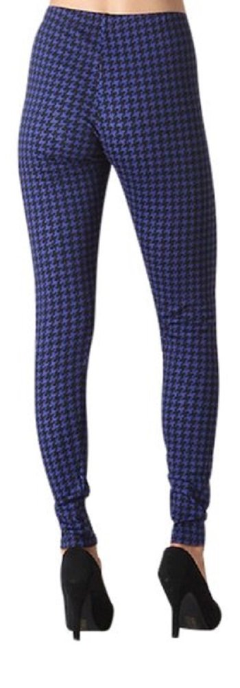 2Chique Boutique Women's Black and Blue Hounds Tooth Print Leggings (Medium)