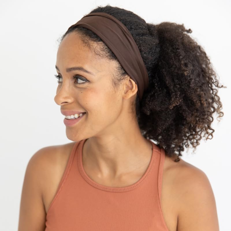 SWIRLYCURLY Women’s Fashion Headband for Natural, Curly Hair | No-Slip, 3-Snap, Adjustable, Washable, Turban Headwrap (Brown)