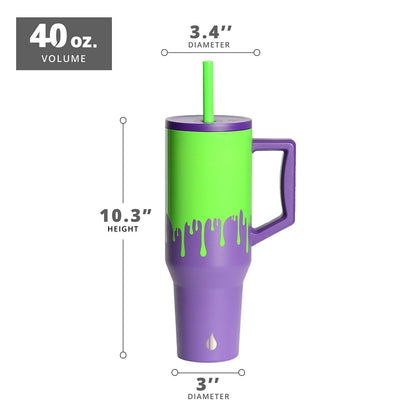 Elemental 40 oz Tumbler with Handle and Straw - Spill Proof Insulated Stainless Steel Commuter for Hot and Cold Beverages - Travel Coffee Mug with 2 Straws & Spill Proof Lid - 40oz - Poison Drip
