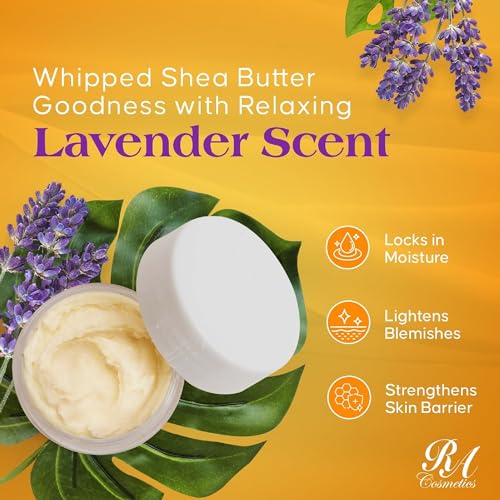 RA COSMETICS Whipped Shea Butter Lavender - 100% Pure and Natural African Shea Butter - Ultimate Handcrafted Moisturizer with Essential Vitamins for Radiant Skin and Luscious Hair - 12oz Jar