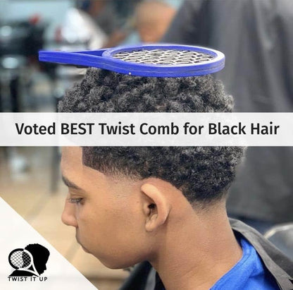 Twist It Up Comb (Imperial Blue) - Alternative to Hair Sponges for Black Men's Curls, Tennis Racket Style Hair Twisting Comb